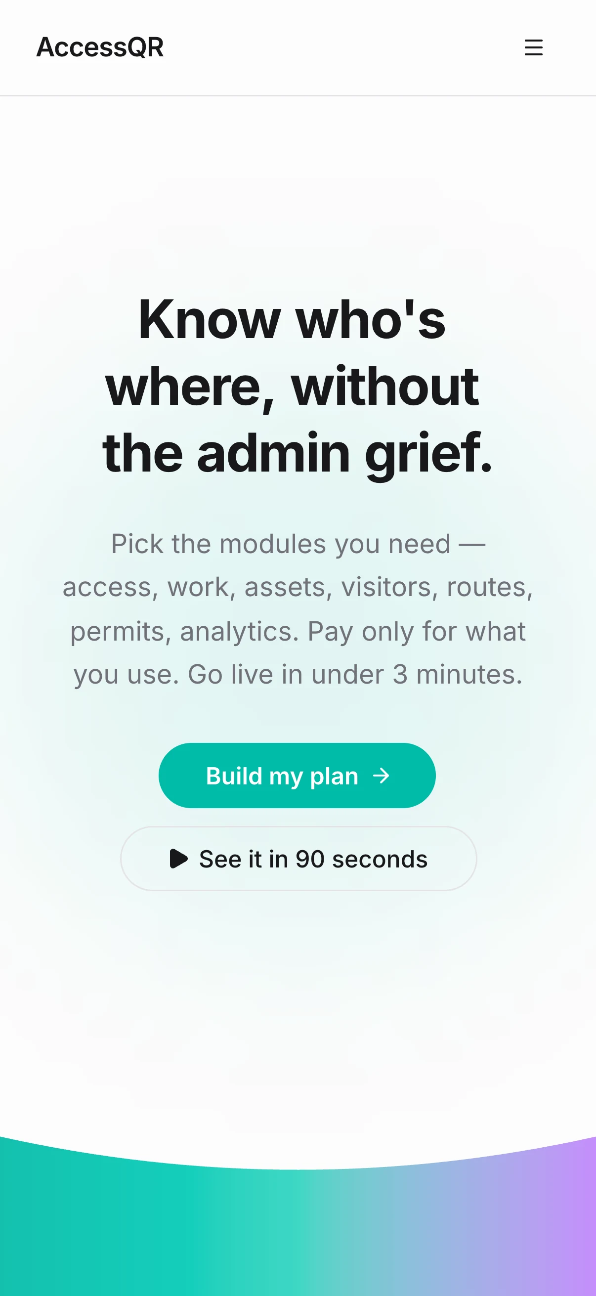 The new AccessQR homepage on a phone